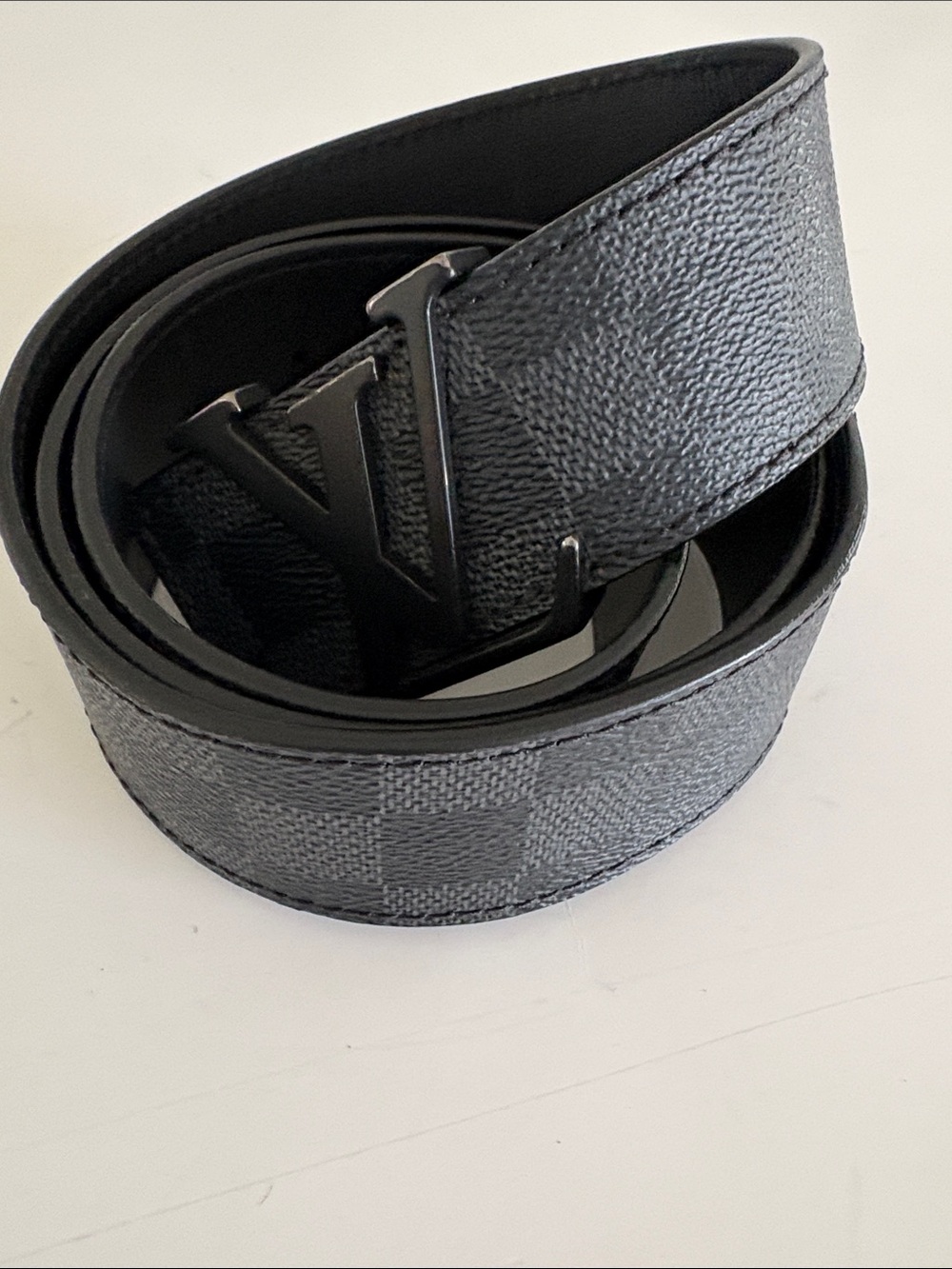 Authentic Louis Vuitton Damier Checkered Belt with Matte Black Buckle sz 95